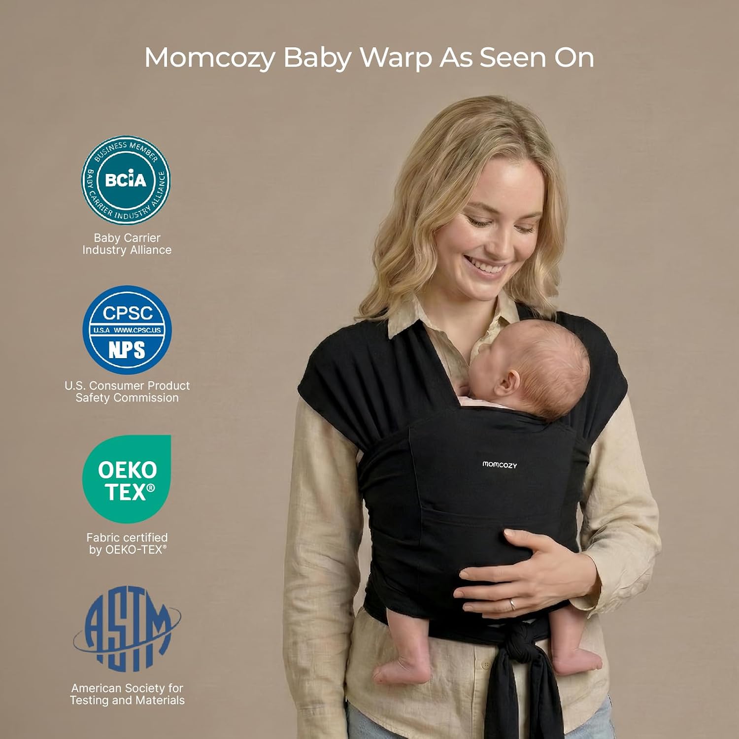 Detalle de Momcozy Baby Wrap Carrier: Adjustable 3.6–15kg Sling for Newborn to Toddler (Black)
