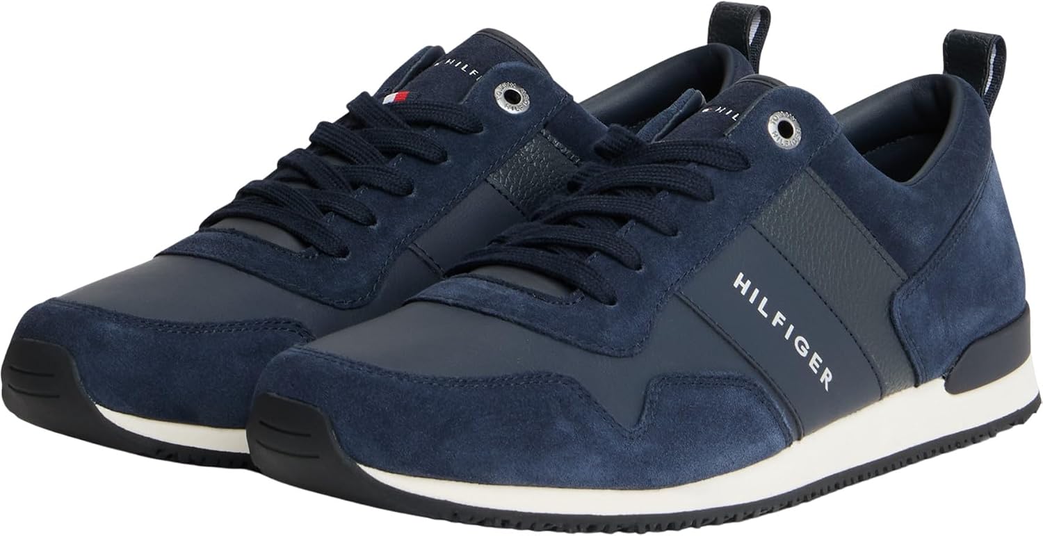 Detalle de Tommy Hilfiger Herren Runner Sneaker Iconic Leather/Suede Mix – Sportschuhe zum Schnüren