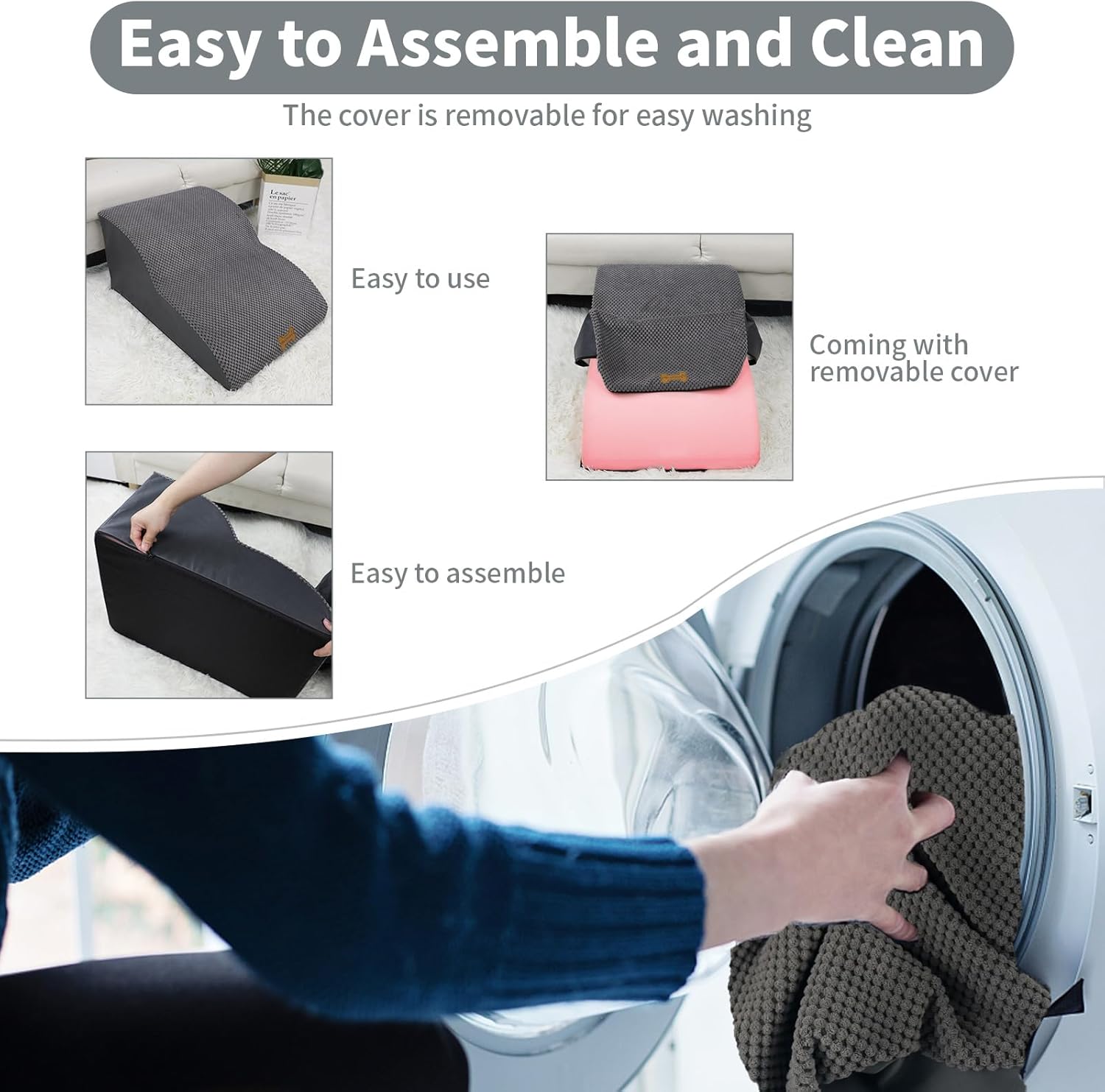 Thumbnail 5 de Nepfaivy Dog Steps Stairs for Bed – 2-Step Non-Slip Ramp with High Density Foam