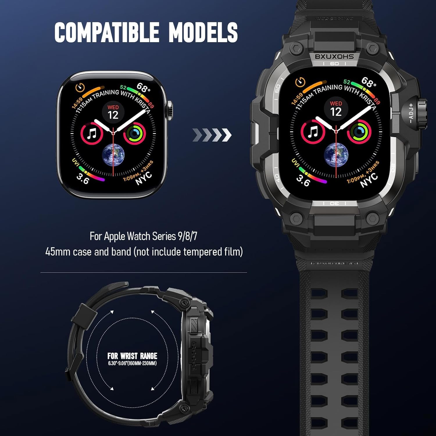 Thumbnail 1 de BXUXOHS Rugged Case & Band for Apple Watch 45mm (Series 9/8/7) — Black Titanium