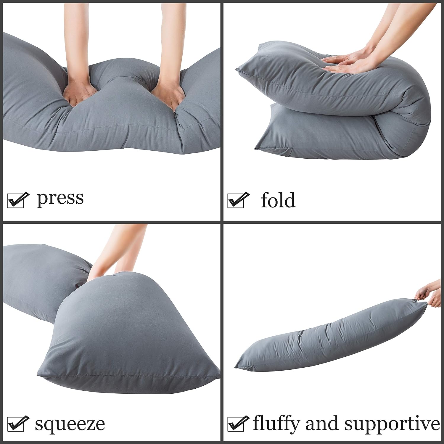 Thumbnail 6 de ELNIDO QUEEN EQ-BP-W Body Pillow, 20 x 54 in, Removable Grey Cover