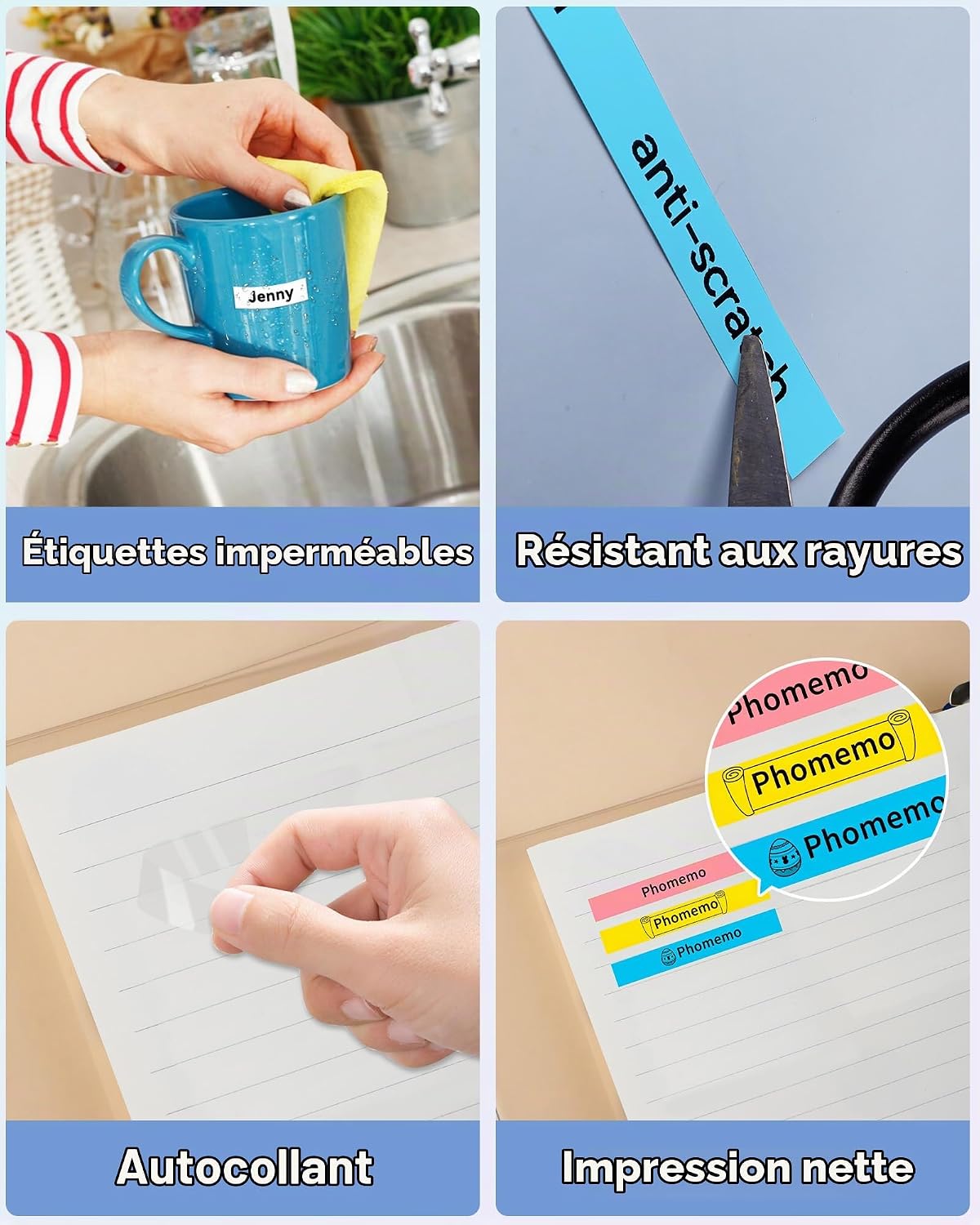 Detalle de Phomemo transparante thermische etiketten 14 × 30 mm, zelfklevend, 3 rollen