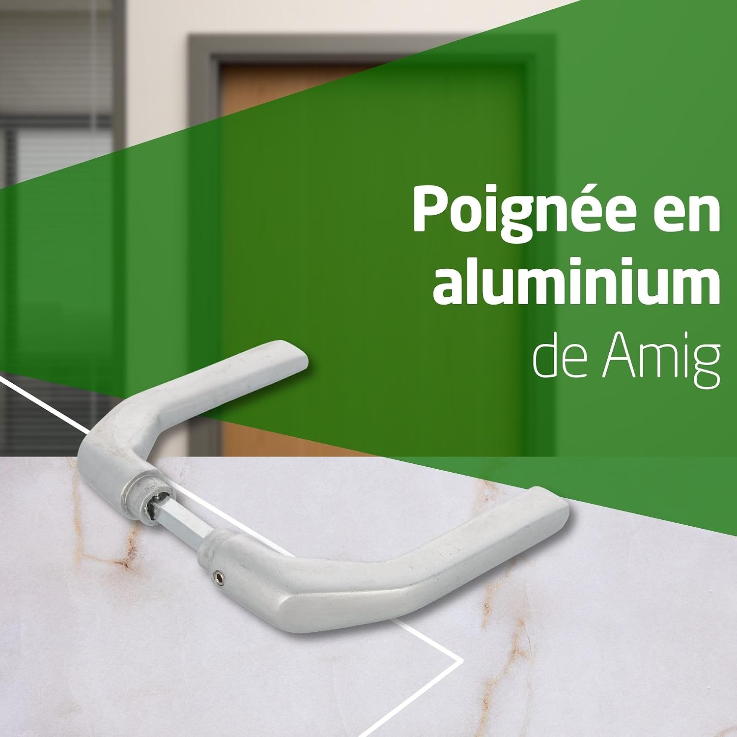 Thumbnail 1 de Amig – Set de poignées sans rosace en aluminium finition argentée mate, 130 x 61 mm, carré 8 mm, pour portes 35–65 mm (Mod. 2113)