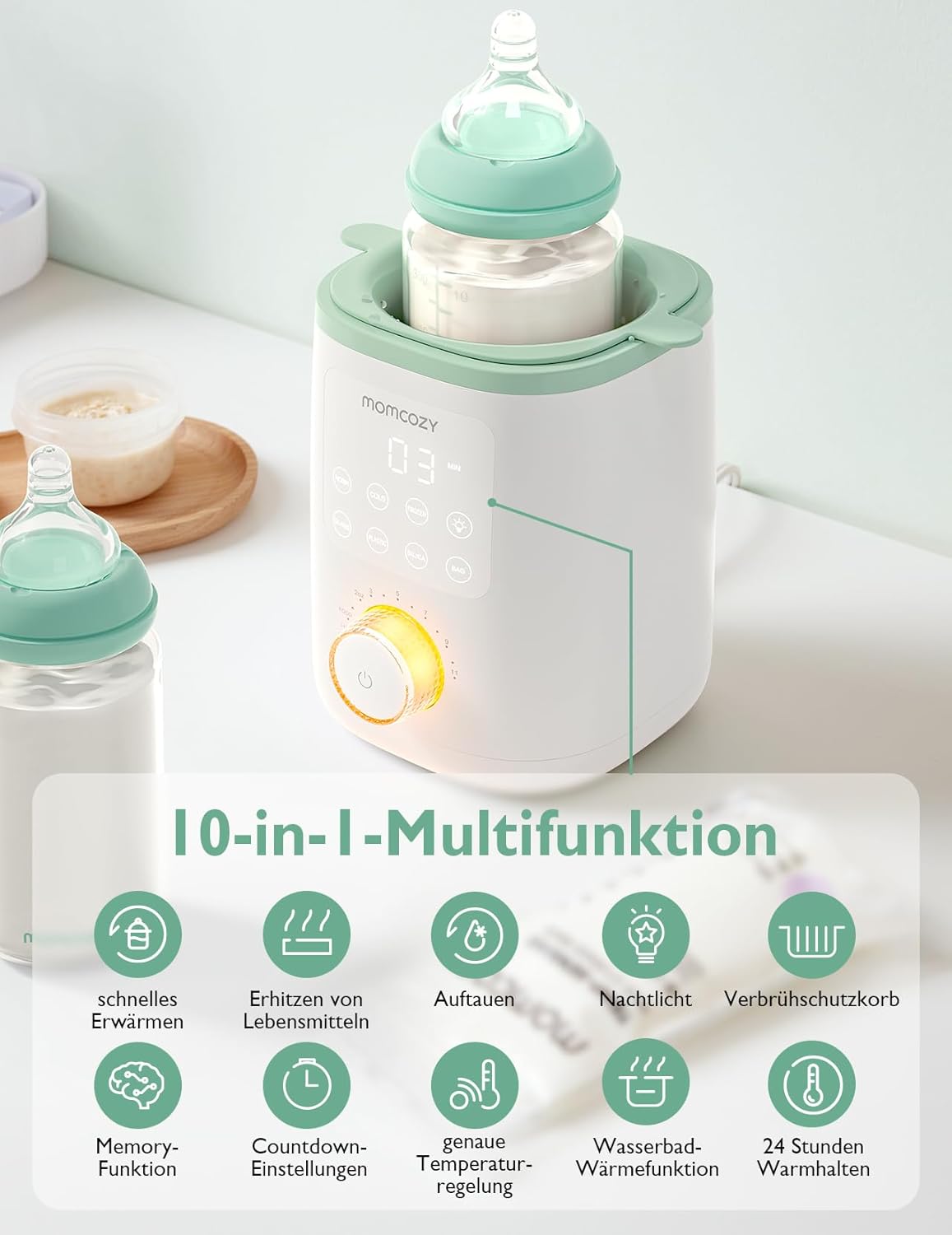 Thumbnail 3 de Momcozy MW02 Nutri-Flaschenwärmer – präzise Temperaturkontrolle, 9-in-1 multisystem, kompatibel mit allen Flaschen