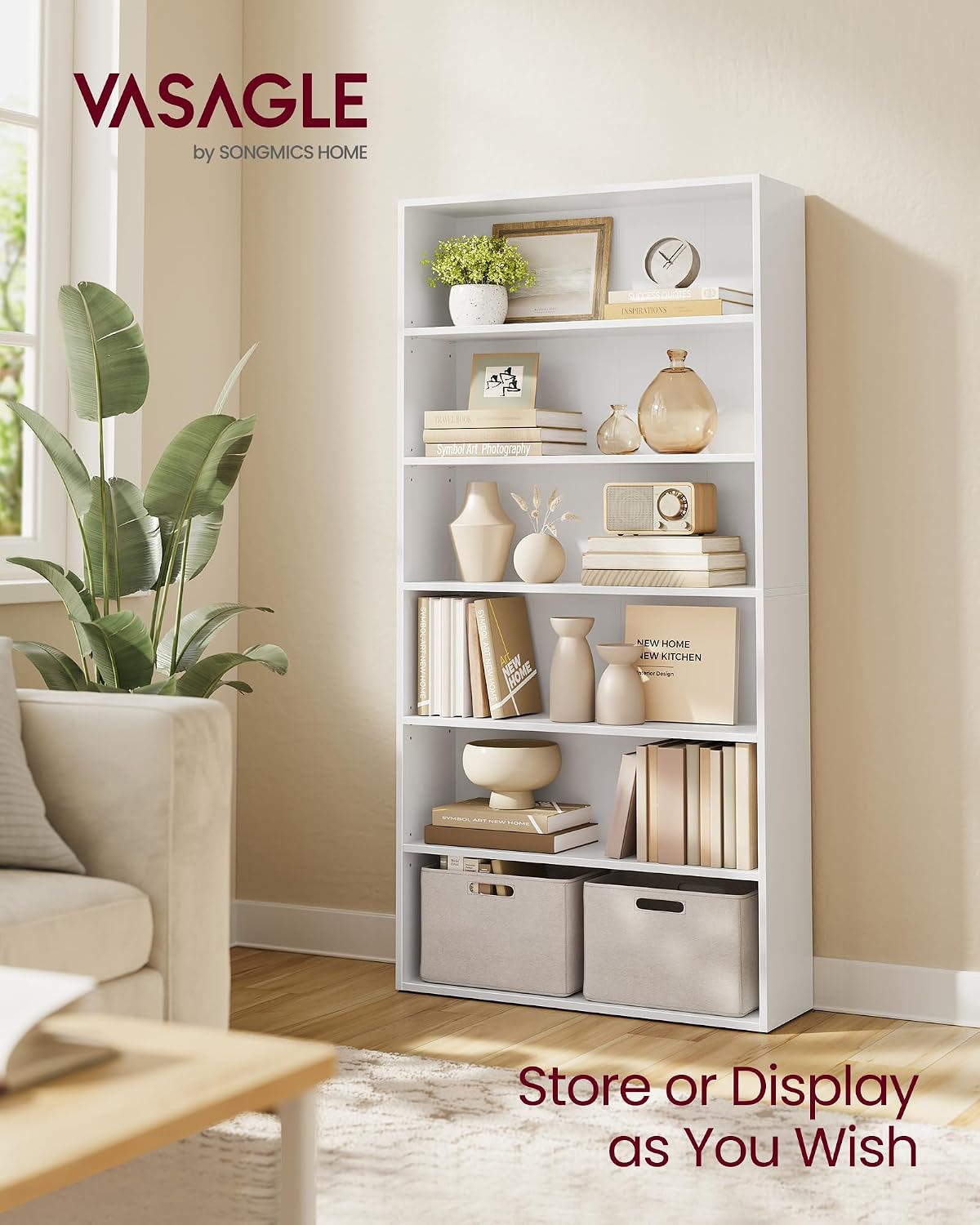 Detalle de VASAGLE Collection 6-Tier Cube Bookcase (Cloud White, 24 x 80 x 160.7 cm) CUSTOS LBC412W01