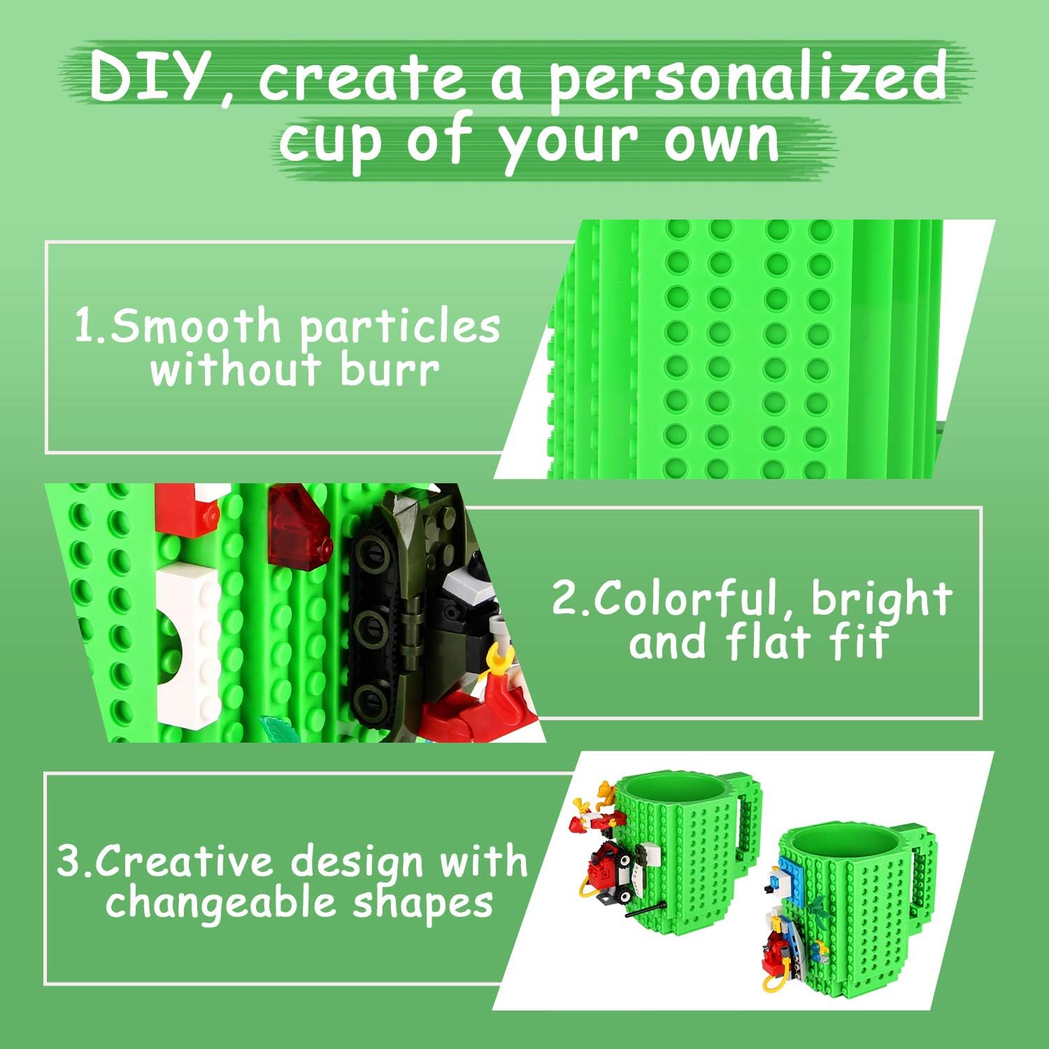 Thumbnail 4 de Sinnsally MKB771 Build-On Brick Coffee Mug, Green, 450 ml BPA-Free Plastic