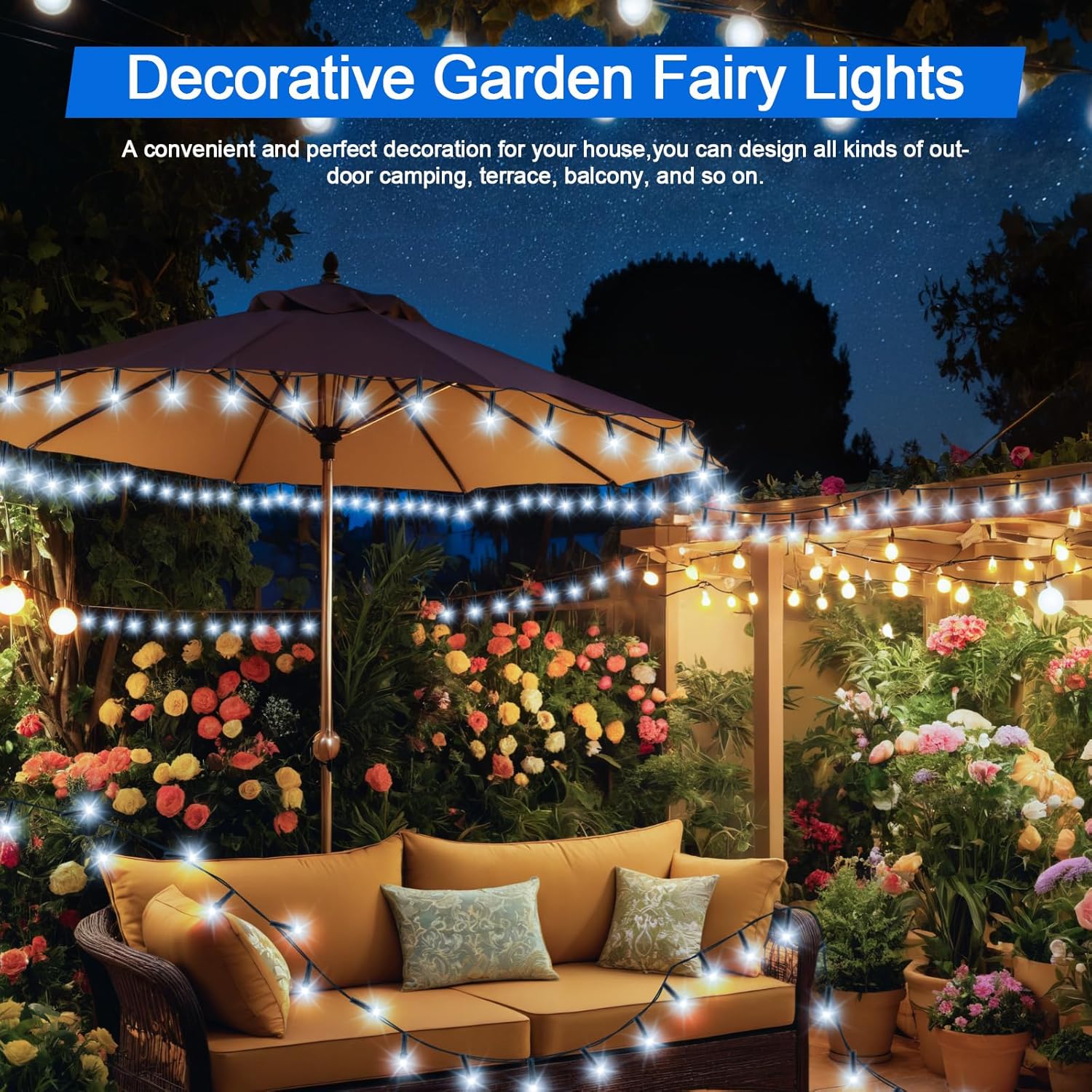 Thumbnail 6 de Gcstnn Solar String Lights Outdoor (5m, 50 LEDs) – 8 modes, IP65 solar fairy lights, cool white