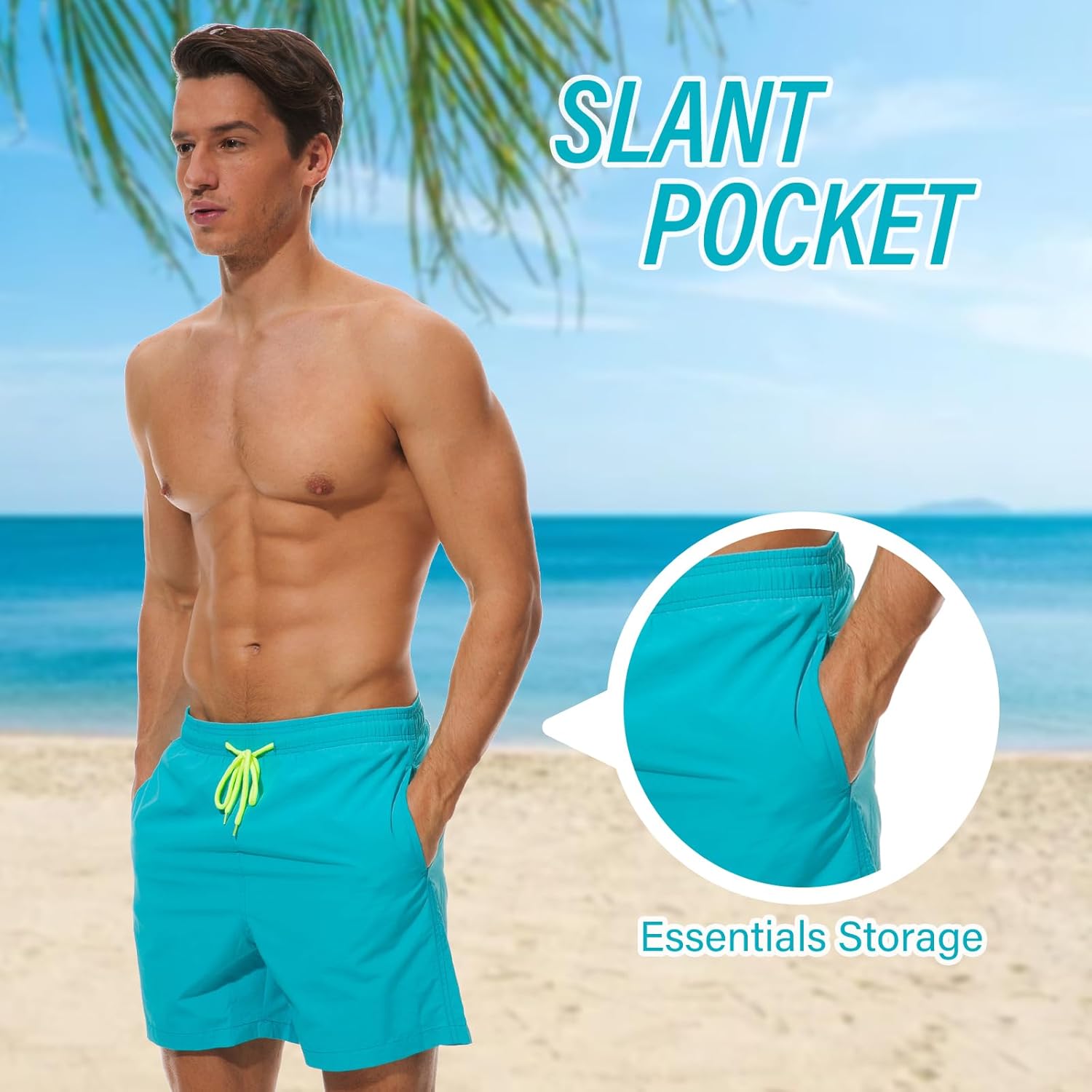 Thumbnail 5 de Kfnire Herren-Badeshorts mit Schnelltrocknung, Taschen & kontrastierendem Kordelzug