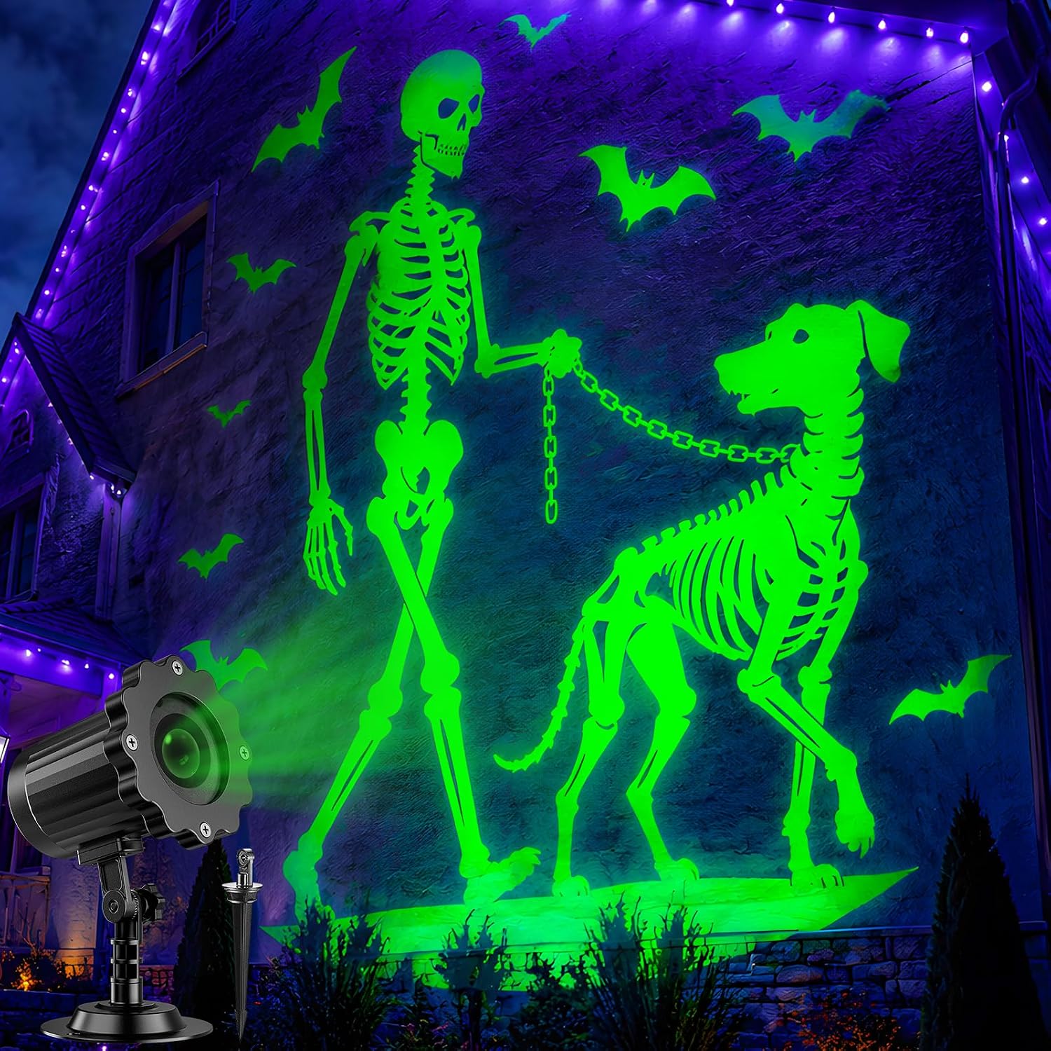 Detalle de Halloween Projector Light with Skeleton Walking Dog Pattern