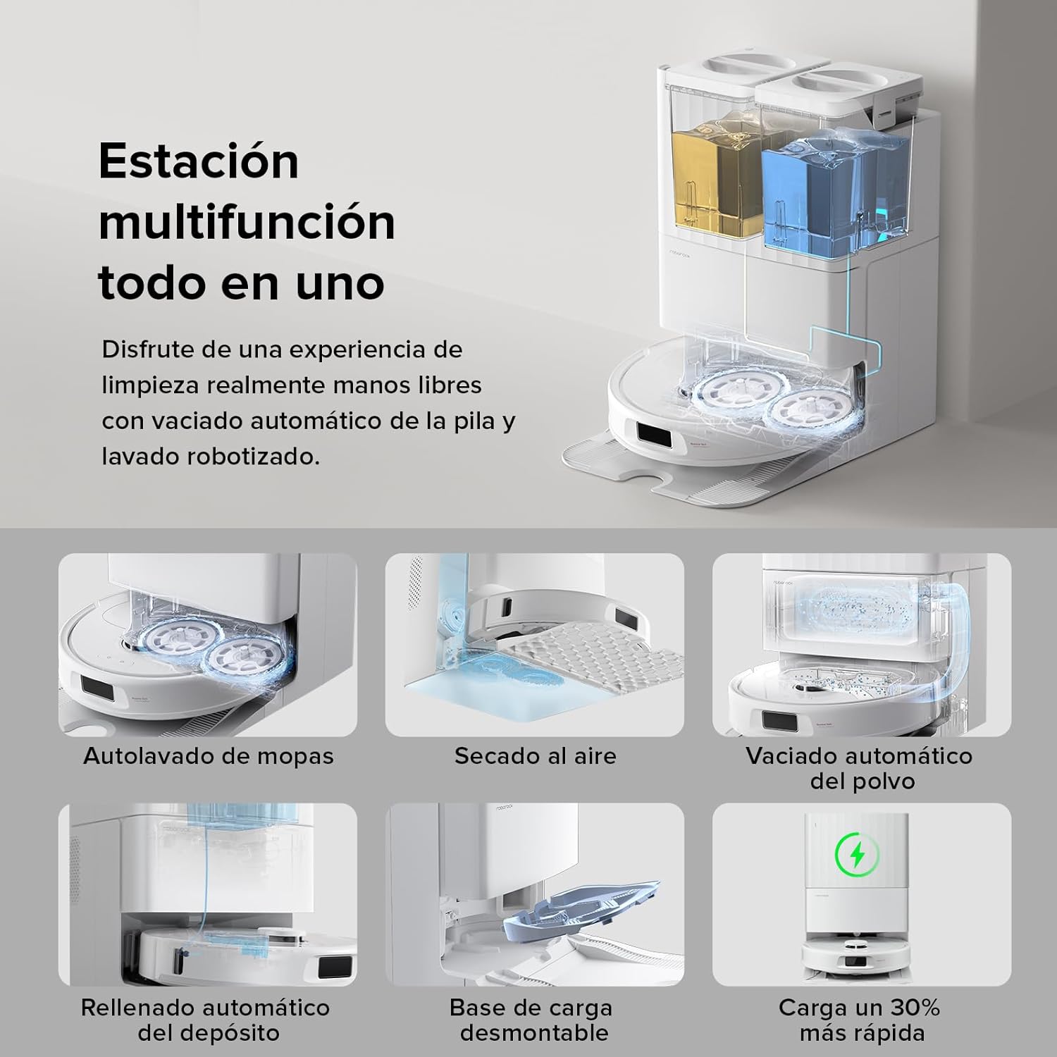Detalle de Roborock QV 35A Robot Aspirador 🧹 Con 8000Pa y Mopa Elevable