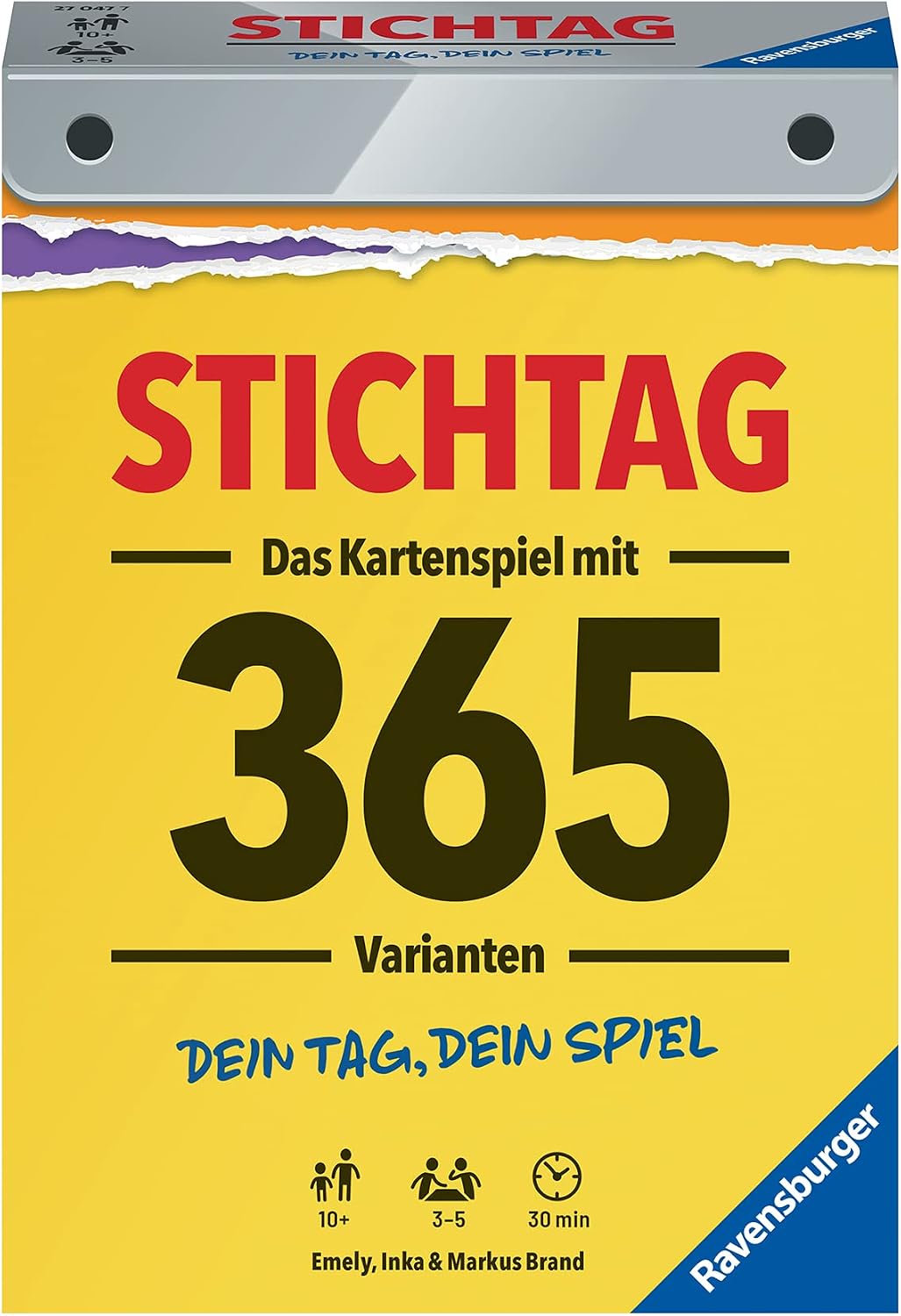 Detalle de Stichtag 27047 „Dein Tag, dein Spiel“ – Ravensburger Stichspiel mit 365 Varianten für 3–5 Spieler ab 10 Jahren