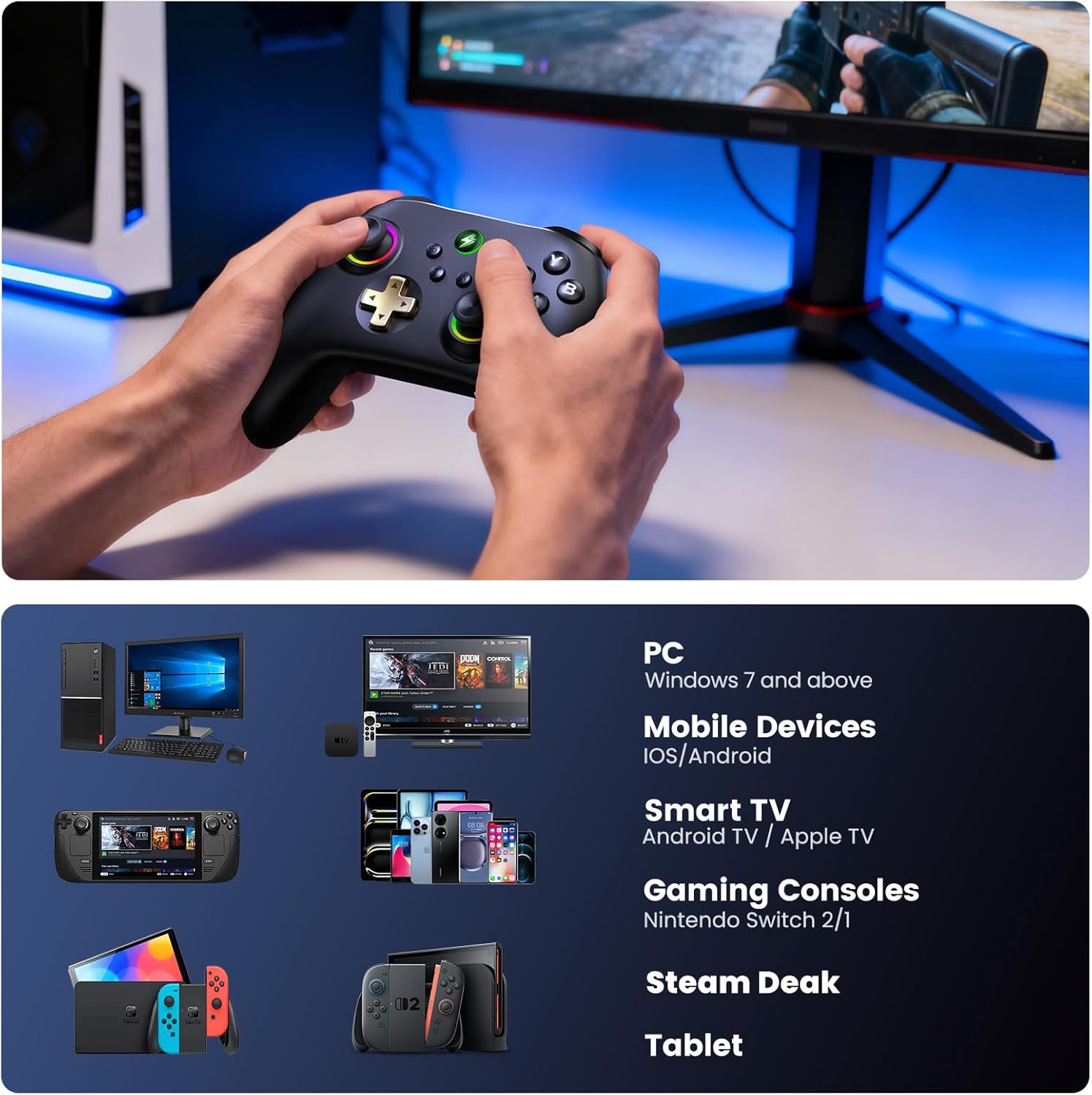 Thumbnail 1 de Wireless PC Controller with Hall Effect Joysticks, Charging Dock & 1000Hz Polling