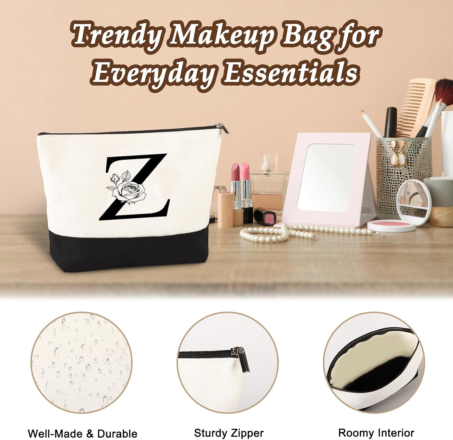 Thumbnail 6 de AnruzonGeschenke für Frauen – Personalisiert: Initial A-Z Canvas Einkaufstasche & Kosmetiktasche + Grußkarte