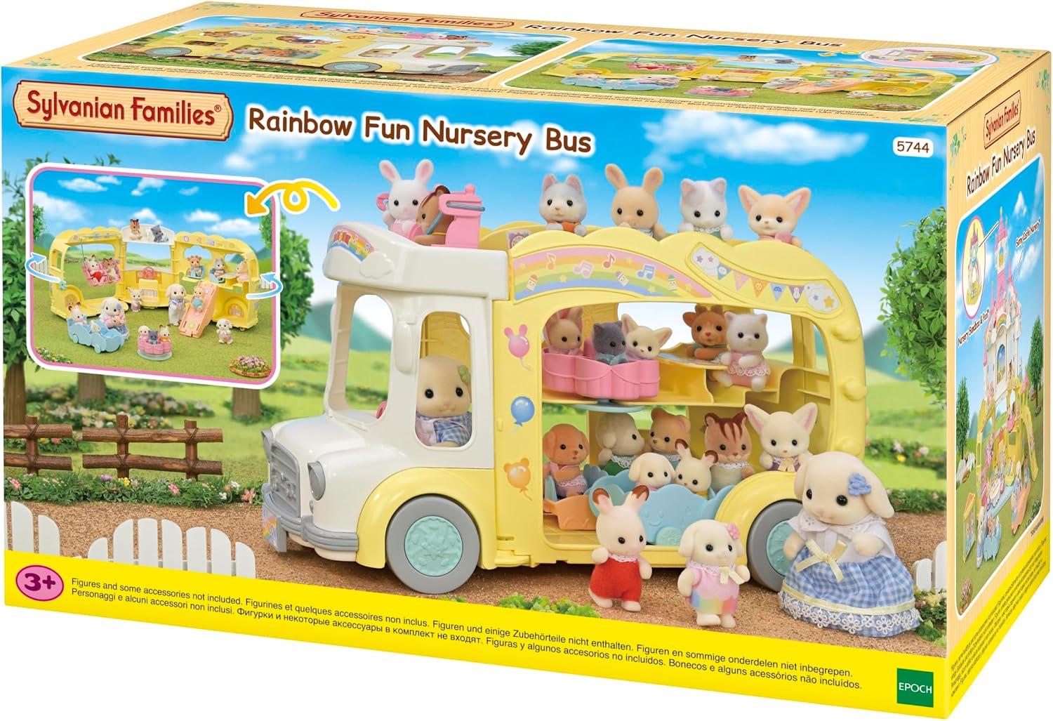 Detalle 2 de Sylvanian Families 5744 Adventure Nursery Bus Rainbow Playset with Slide and Swing