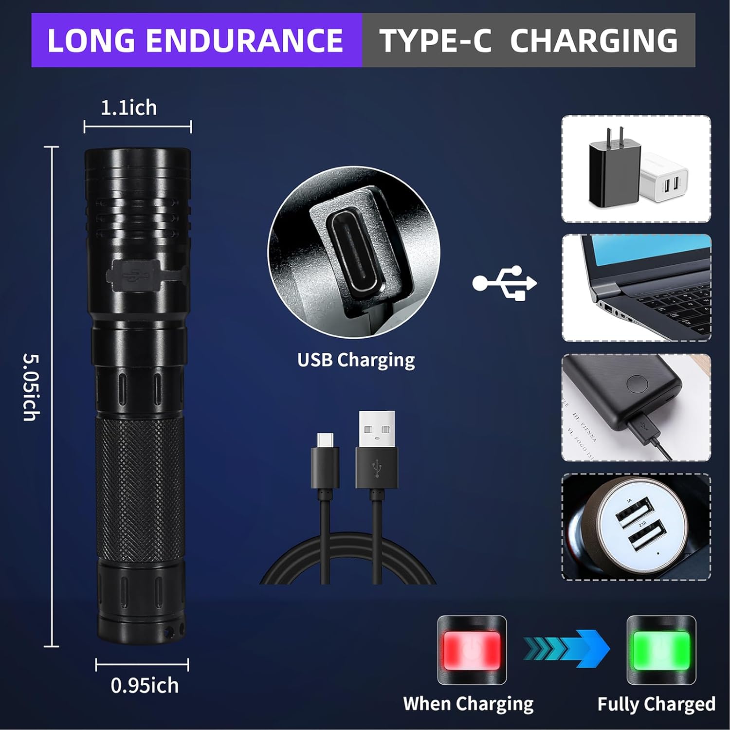 Detalle de DARKBEAM lampe de poche UV 395nm 20W – 3 LED USB-C, rechargeable et étanche IPX65