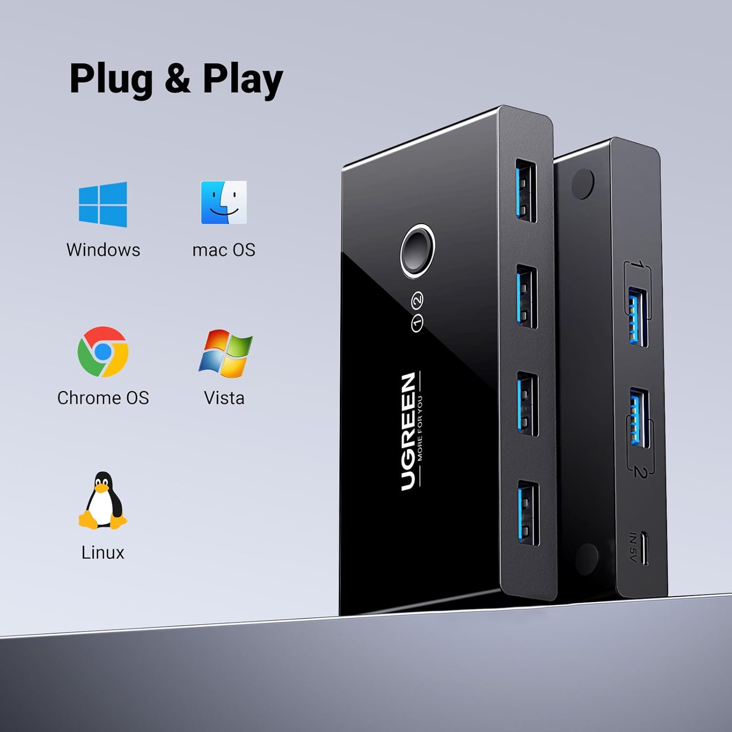 Thumbnail 5 de UGREEN 4 Porte Switch USB 3.0: 2 Ingressi e 4 Uscite per condivisione periferiche