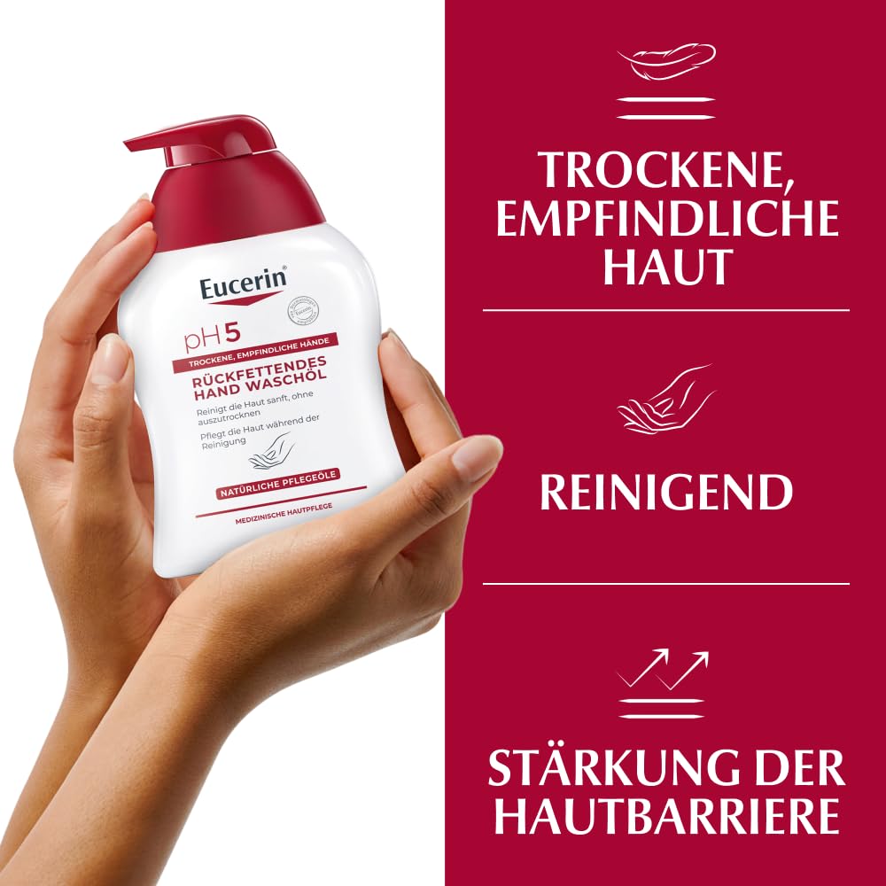 Detalle de Eucerin pH5 Rückfettendes Hand Waschöl 250 ml – milde, rückfettende Reinigung für empfindliche Haut