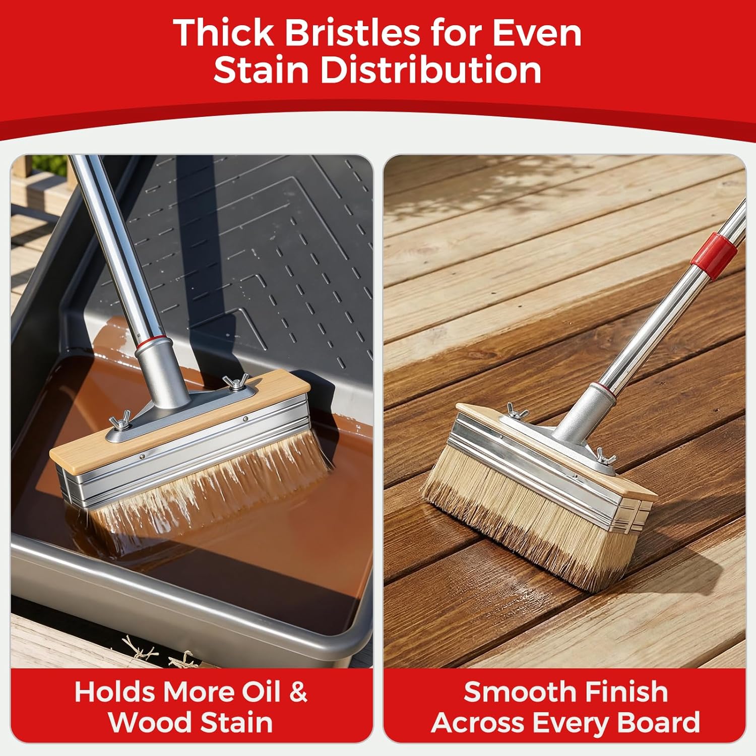 Detalle de 7" Deck Stain Brush with 150cm Long Handle – Deck Stain Applicator Set