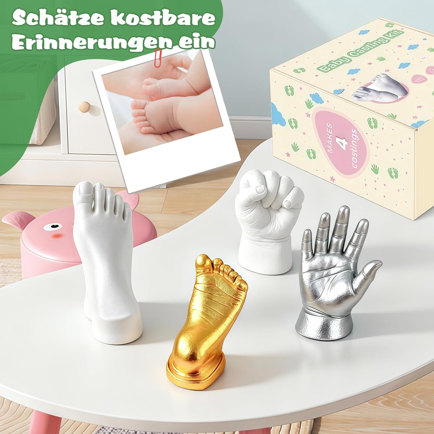 Thumbnail 4 de TOGOU2S Gipsabdruck Baby Hand und Fuß –4 Abdrücke, ungiftig, 3D-Souvenir