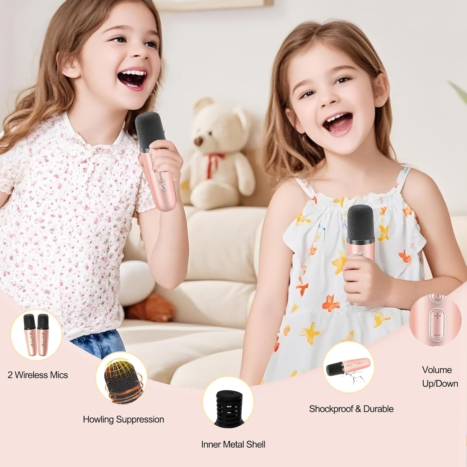 Detalle de Machine de karaoké portable Bluetooth avec 2 micros sans fil et effets vocaux LED pour enfants