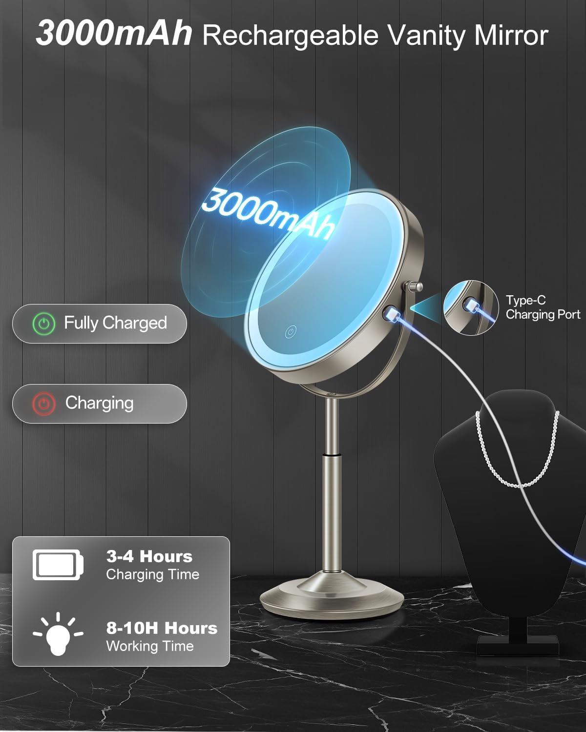 Thumbnail 6 de vpu VPU Makeup Mirror with Lights (1X/30X), 3000mAh Rechargeable LED Magnifying Vanity Mirror
