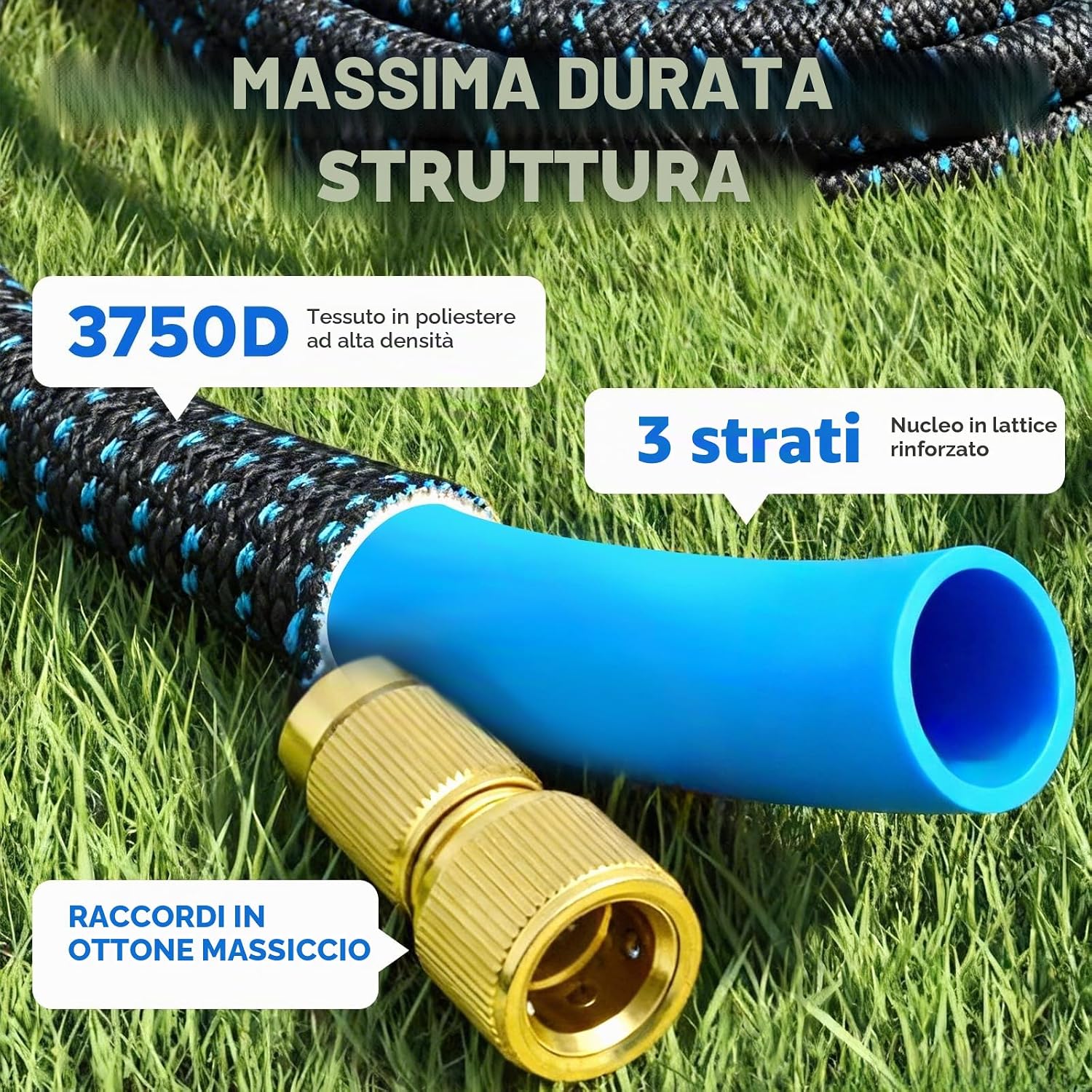 Detalle de X-COTEC Tubo estensibile da giardino 30 m con raccordi in ottone 1/2" e 3/4" e ugello multifunzione