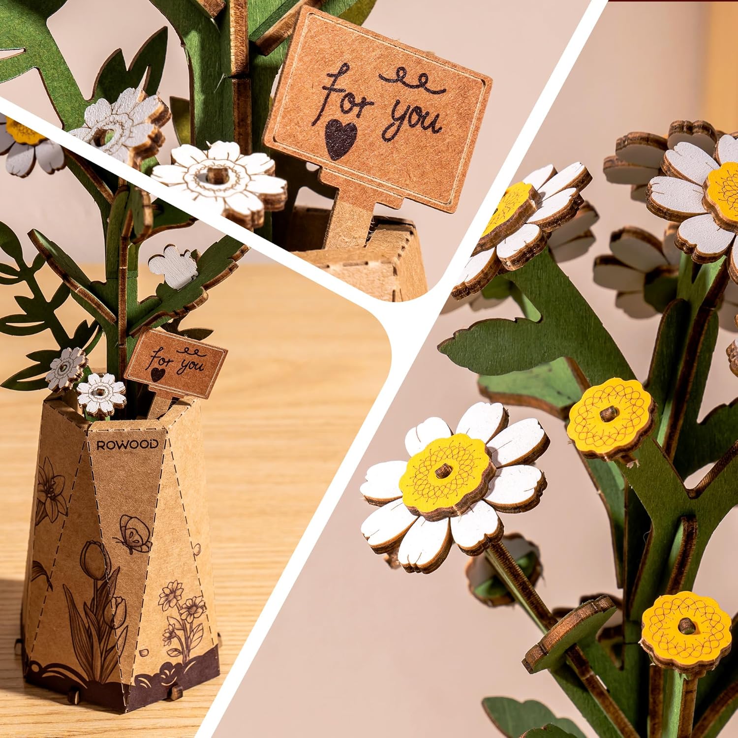 Thumbnail 4 de rowood 3D Wooden Flower Puzzle DIY – wooden artificial flower model kit for adults