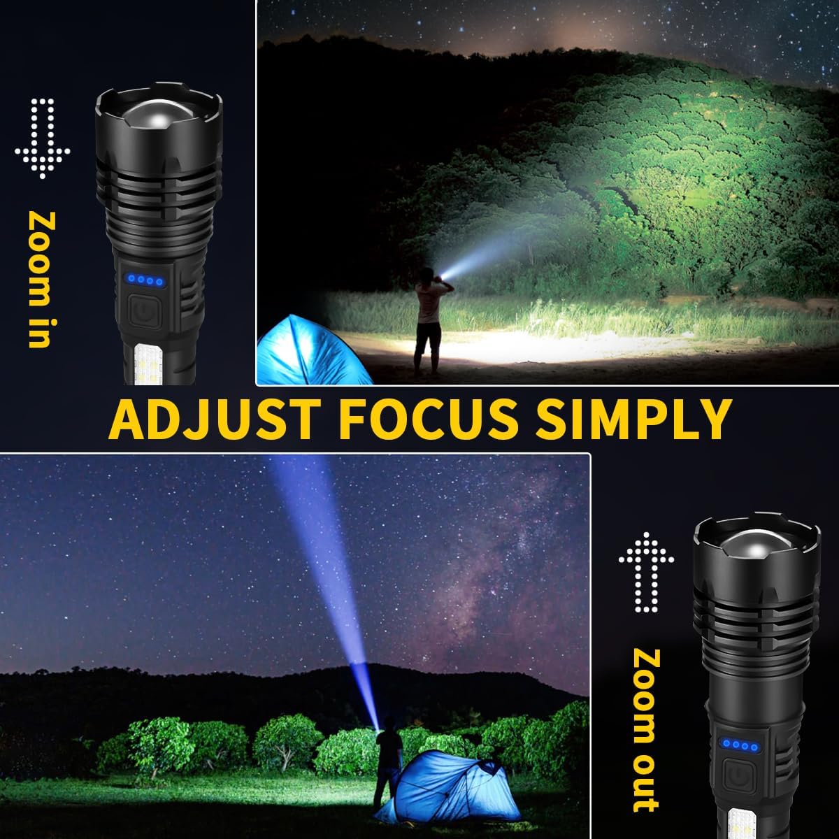 Detalle de ZioeYiue Rechargeable Flashlights (7 Modes) High-Lumen LED Tactical Torch for Home, Emergency, Camping & Hunting
