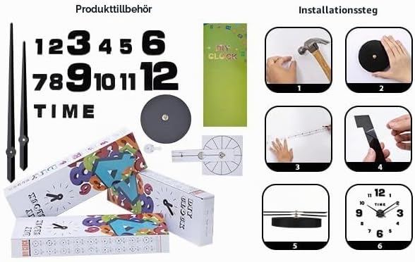 Detalle 1 de Warminn 3D DIY Large Wall Clock – självhäftande väggklocka med spegelsiffror