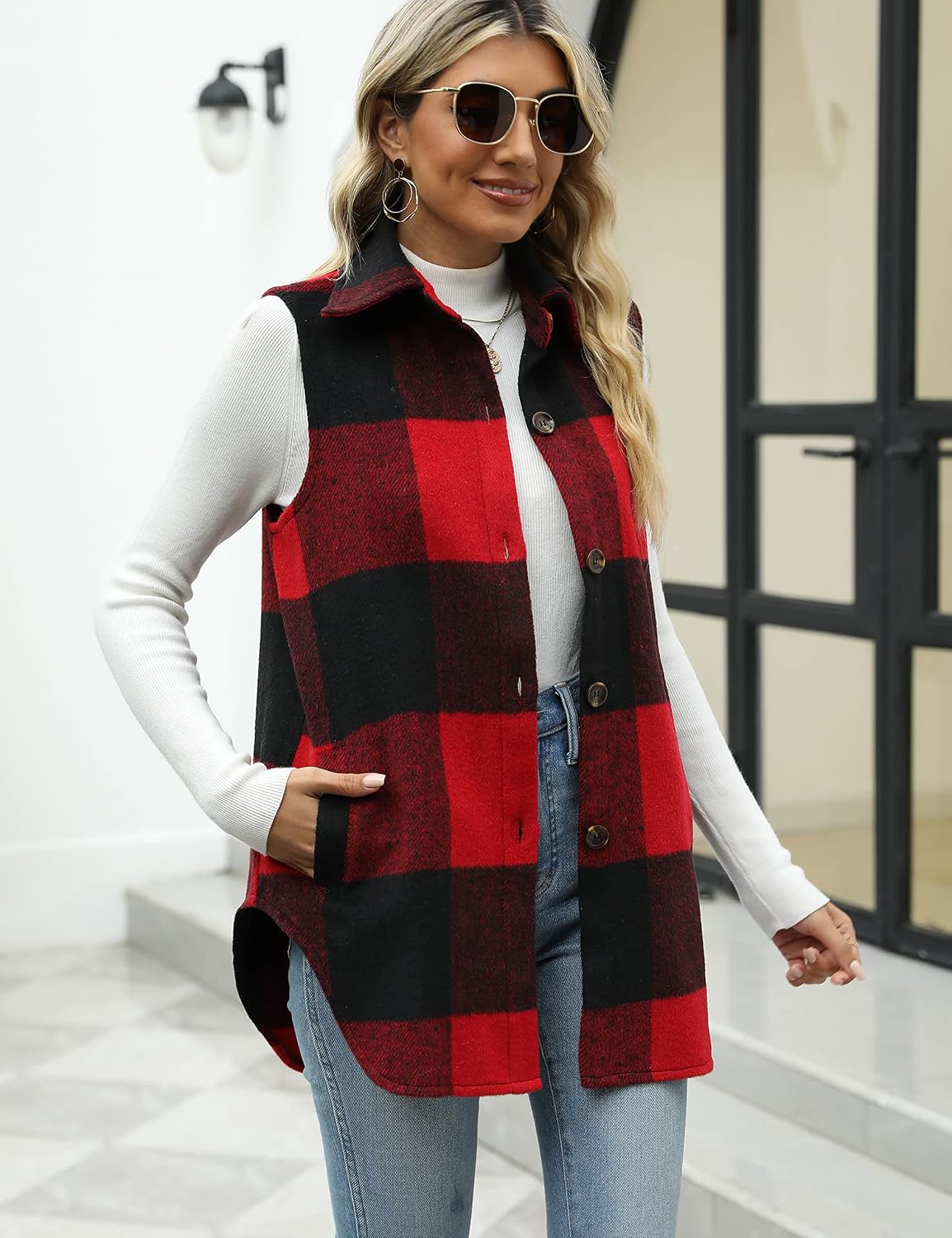 Detalle 2 de Tanming Women's Plaid Vest in Brushed Flannel