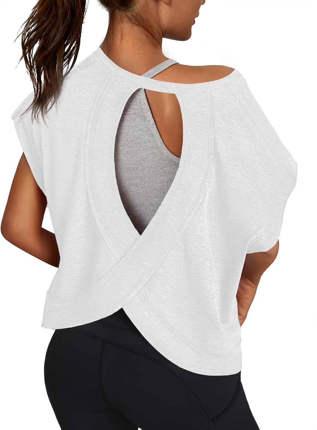 Detalle de 3rd hill Women Open Back Workout Shirt – Short Sleeve Crop Tee