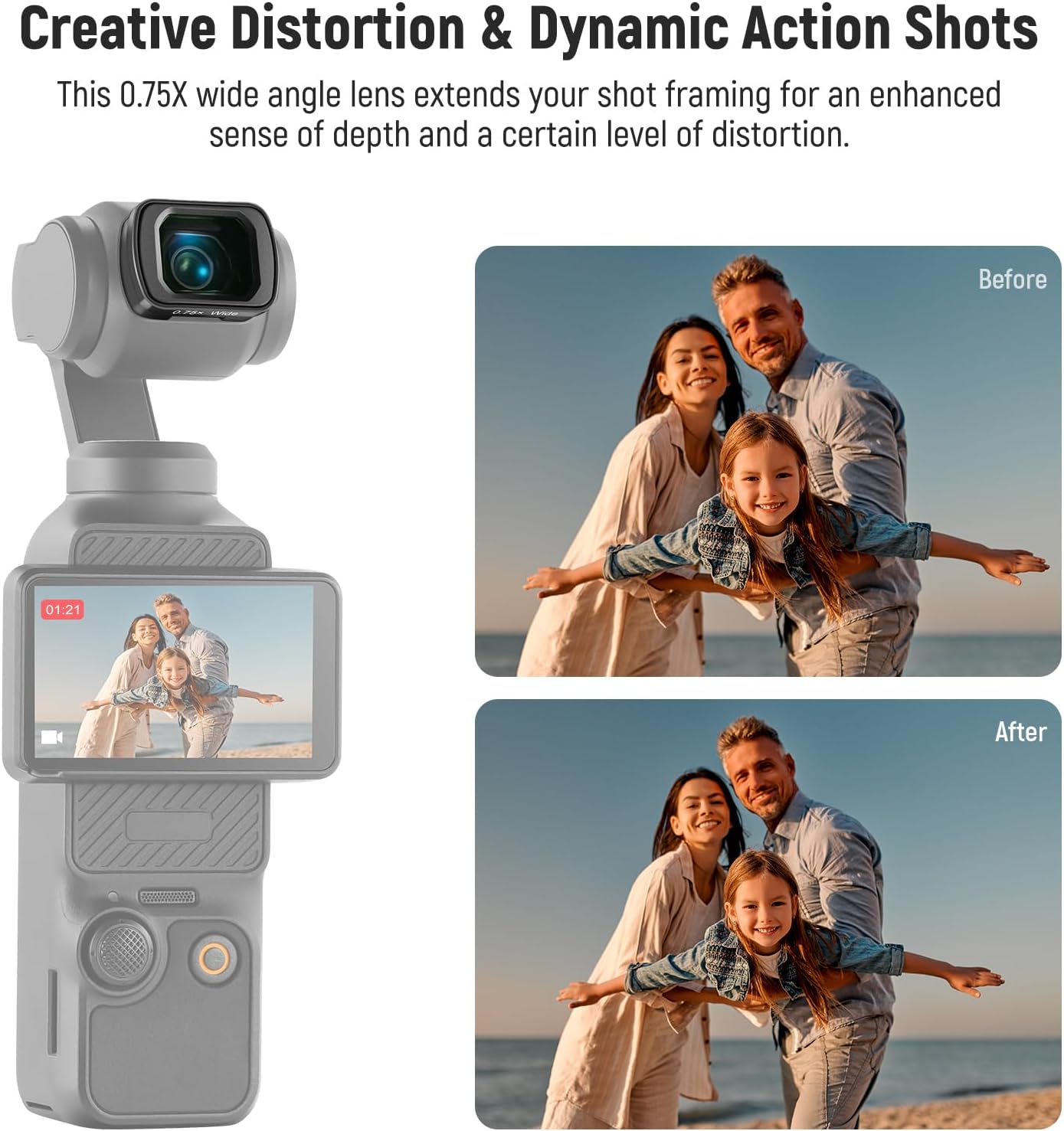 Detalle 2 de NEEWER lente grandangolare 0.75X LS-4 per DJI Osmo Pocket 4 e Pocket 3 (108° FOV)