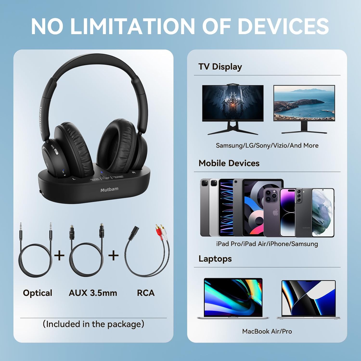 Thumbnail 6 de Mutbam Wireless Headphones for TV with Charging Dock — low-latency TV listening for seniors
