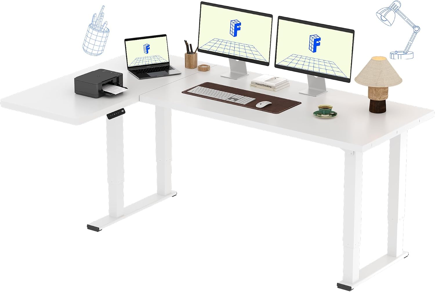 Detalle de FLEXISPOT L-shaped standing desk, 71 x 43 inches