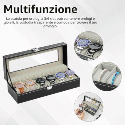 Detalle de OFFCUP Porta Orologi 6 Posti Scatola Portaorologi PU con Coperchio in Vetro
