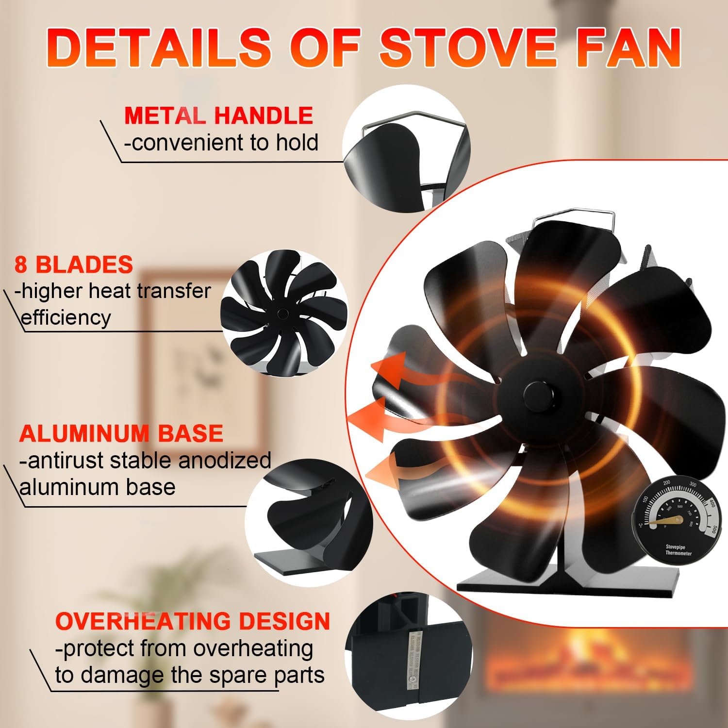 Detalle de Tomersun 8-Blade Log Burner Stove Fan