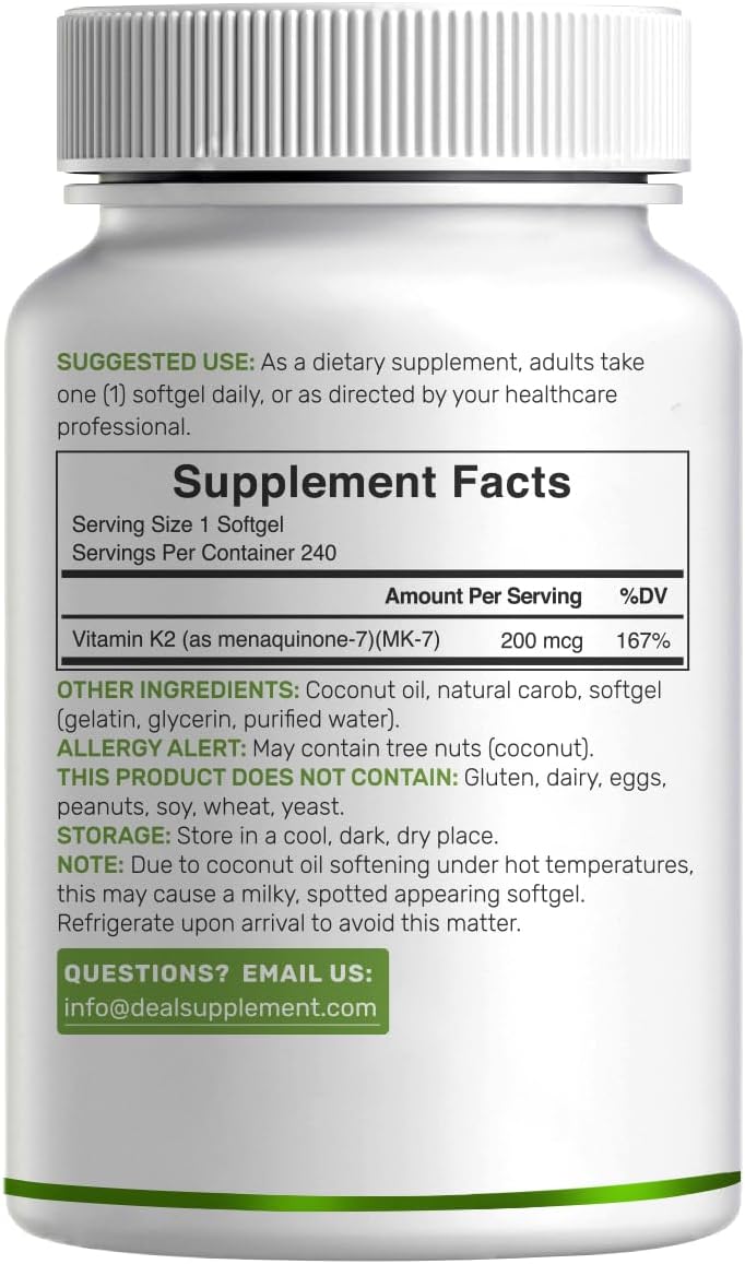 Detalle 1 de DEAL SUPPLEMENT Vitamin K2 Softgels, 240 Count