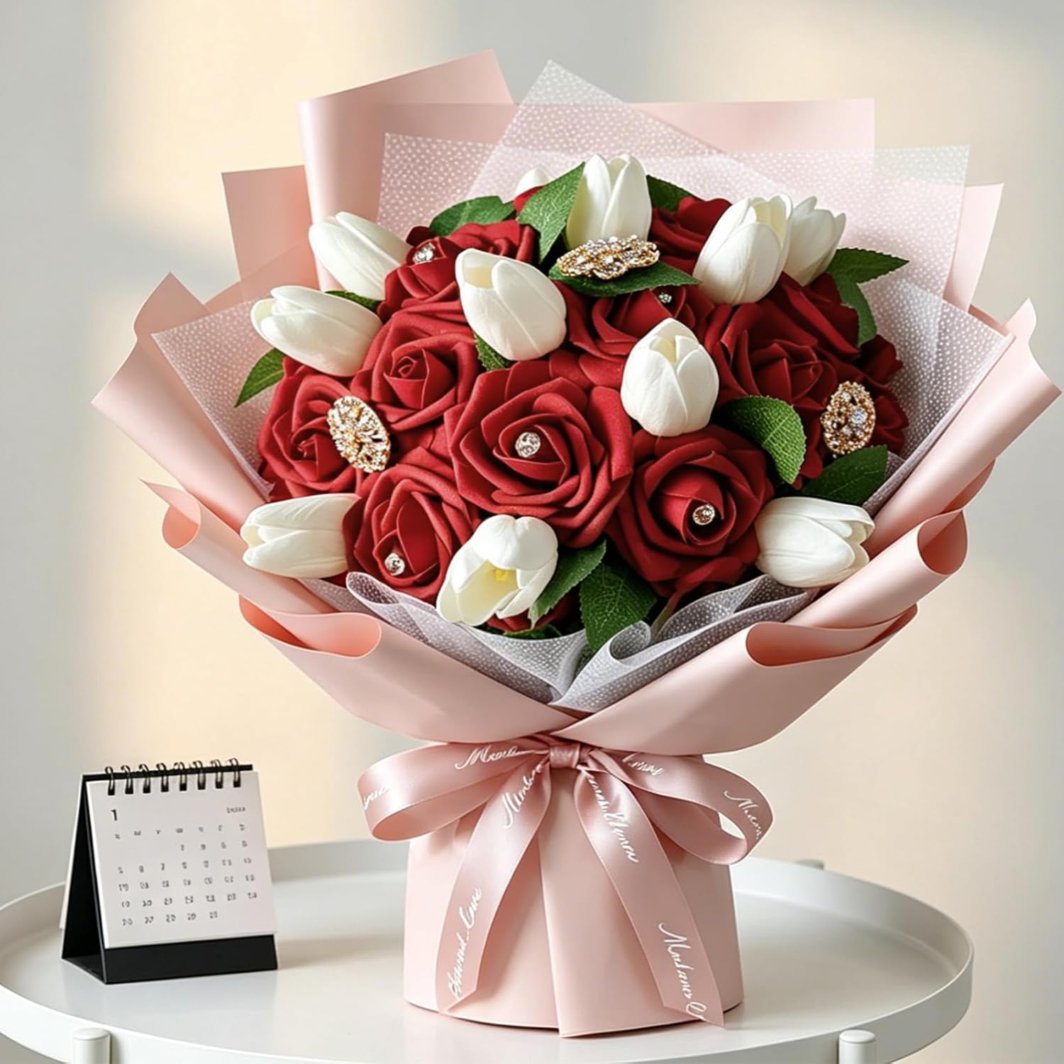 Thumbnail 6 de AmyHomie Dark Red Rose Artificial Flowers – 25 Real-Looking Roses with Bendable Stems