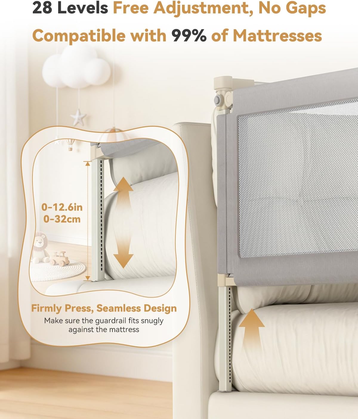 Detalle de DegliFory SKYBBR3001 Queen Bed Rail for Toddlers, Adjustable Height