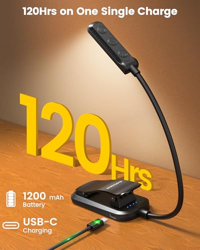 Detalle de Glocusent Lámpara de lectura con pinza y 13 LED para libros — 120 horas de autonomía, recargable, 3 colores y 5 niveles de intensidad