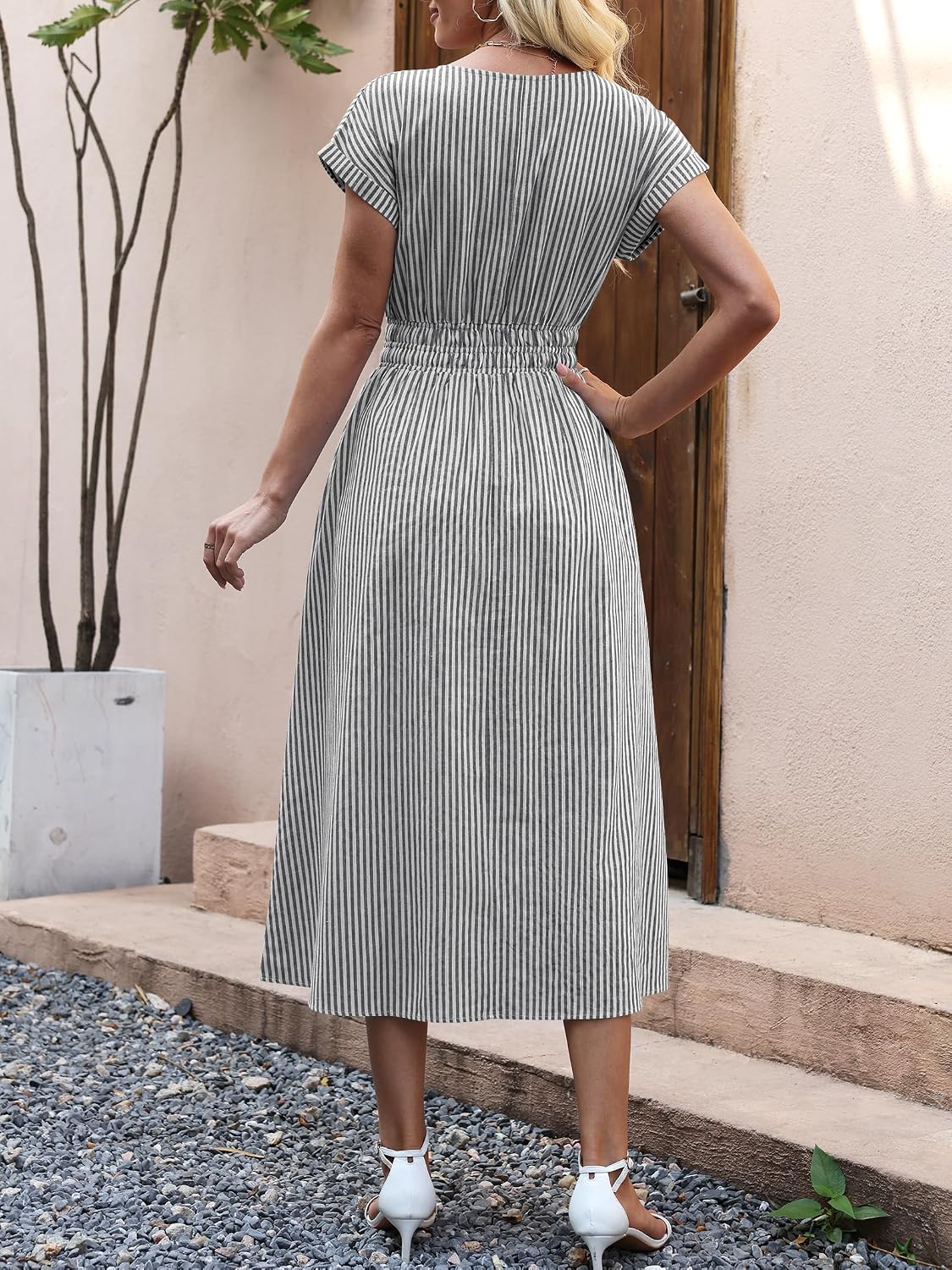 Detalle de ANRABESS Women's Summer Midi Dress with Stripes and Pockets