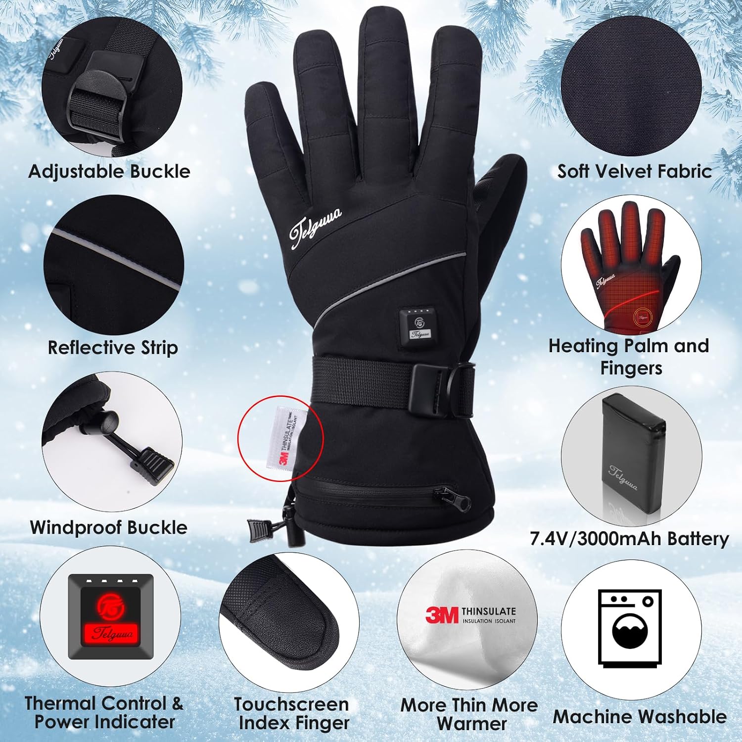 Detalle 2 de Telguua Heated Gloves with 3 Heat Settings, 3M Thinsulate and USB-C