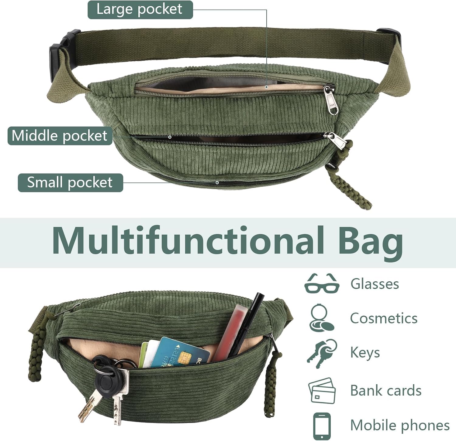 Thumbnail 2 de Cord Bauchtasche Grün Crossbody