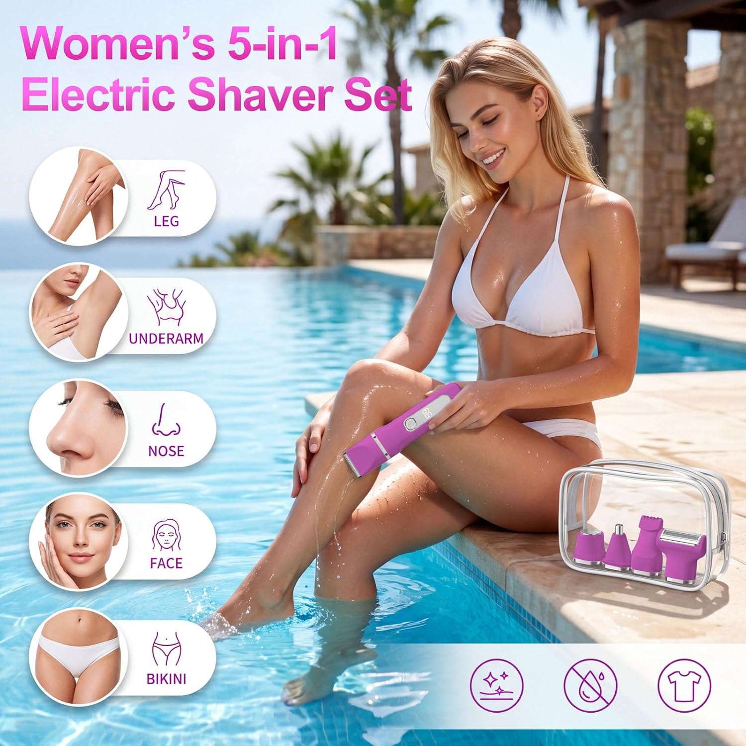 Detalle 2 de KINGTEE L6D 5-in-1 Women's Trimmer, IPX7 Waterproof, Rose Pink