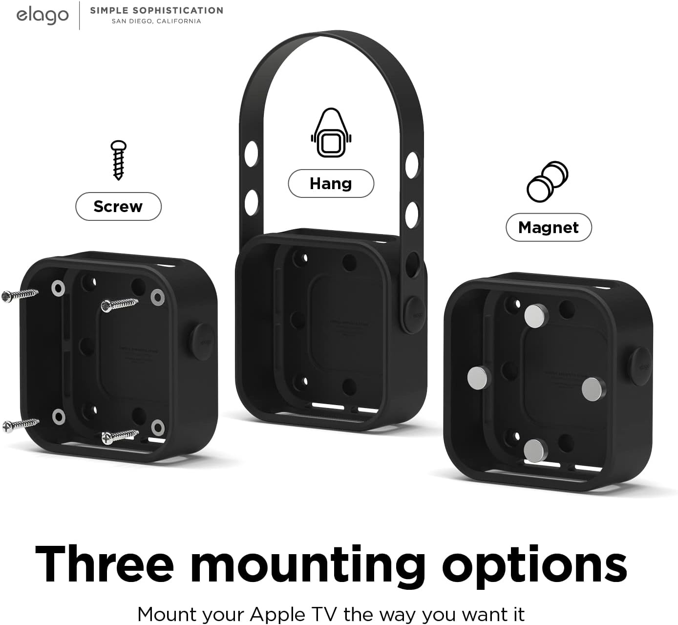 Detalle de Supporto multiplo elago per Apple TV 4K (3ª generazione, 2022) con magneti, viti o cinghia