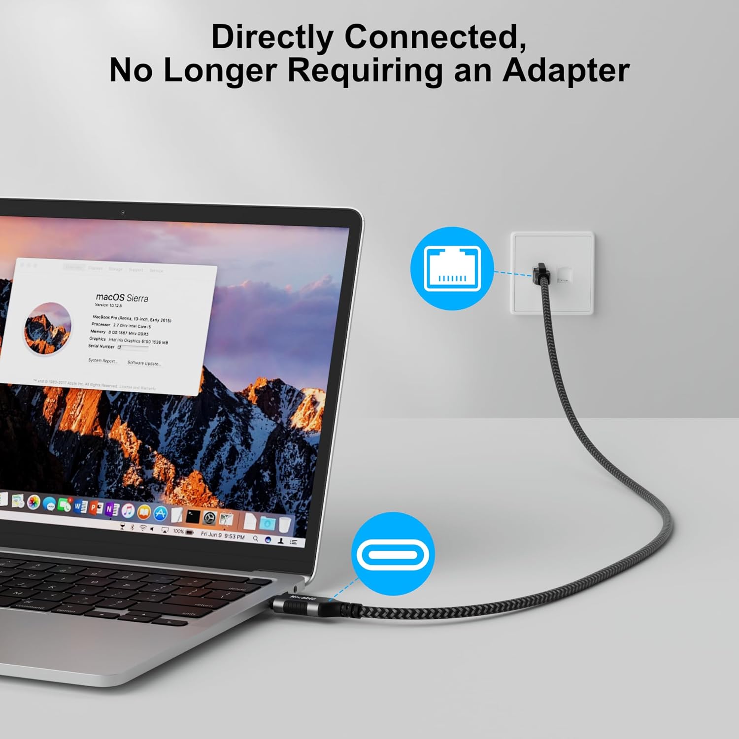 Thumbnail 1 de USB C to Ethernet Cable 0.5FT: Gigabit, Plug-and-Play for USB-C Devices