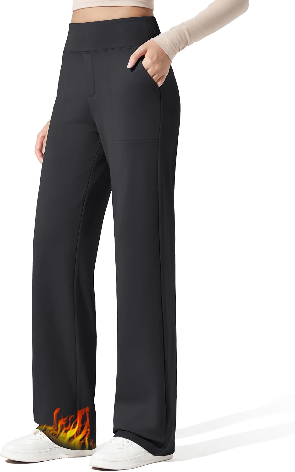 Detalle de G4Free EverGoing Fleece-Lined Wide-Leg Pants for Women, 4-Way Stretch