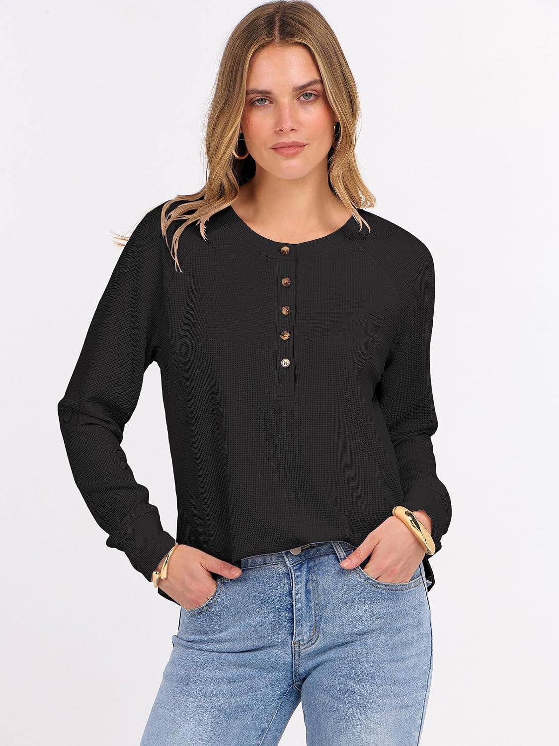 Detalle 2 de ANRABESS Waffle Knit Henley 93% Polyester
