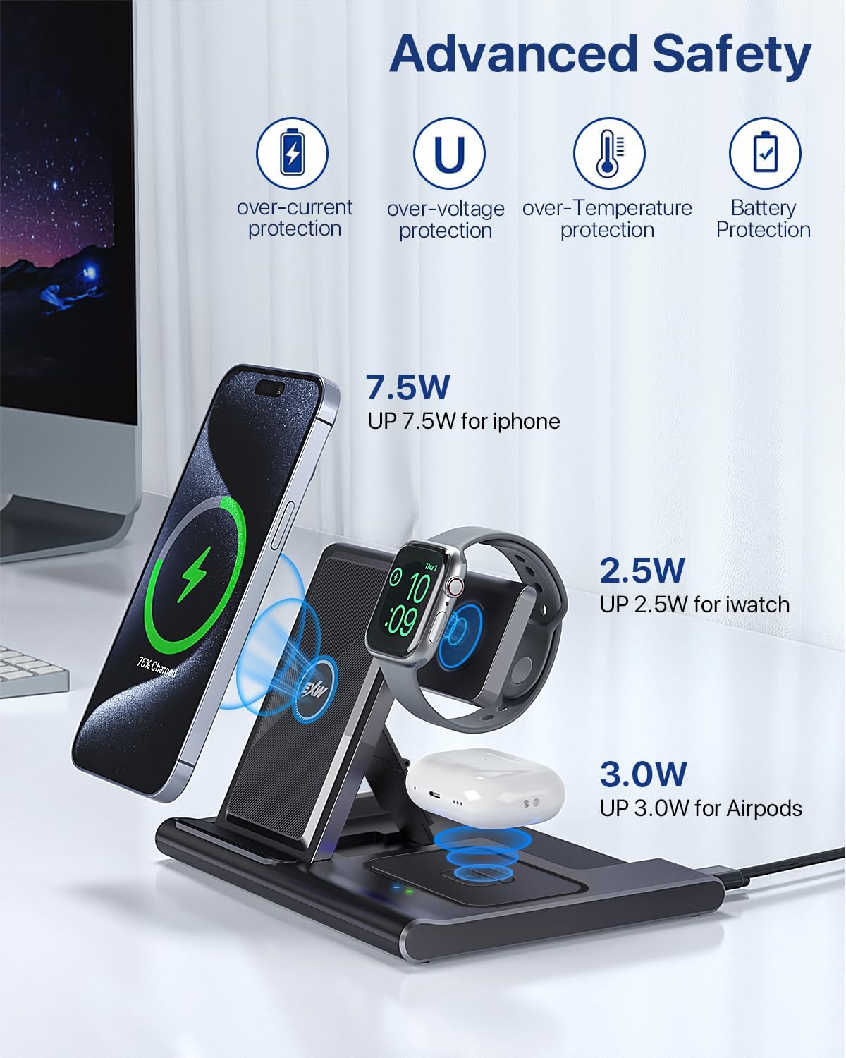 Detalle 2 de 3-in-1 wireless charging station 10W