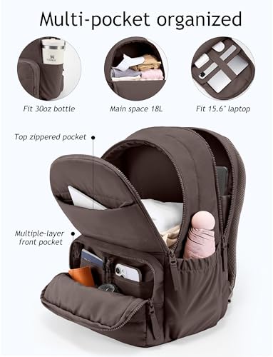 Detalle de Uselike Travel Backpack for Women, 15.6 Inch Laptop Backpack, Quilted 18L Water-Resistant Daypack (Dark Brown)
